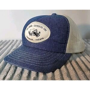 Vtg Tri-Union Express Snapback Mesh Denim Trucker Hat Cap Logo Patch Cardinal